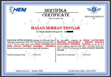 havacılık güvenliği eğitmen sertifikası